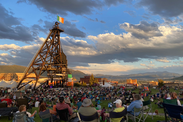 Large crowd of people gathered at a music festival in Butte, Montana