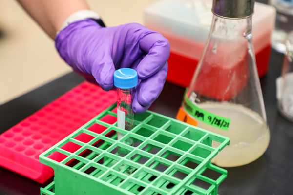 Student holding a test tube