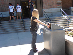 student recycling at Montana Tech