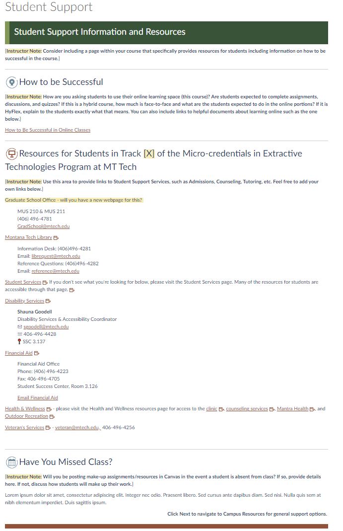 Image of Student Support page