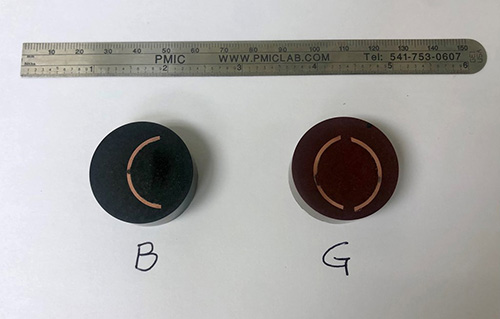 Mounted cross sections of a ¾” nominal copper pipe 