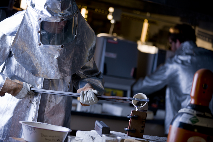 Person casting hot metal