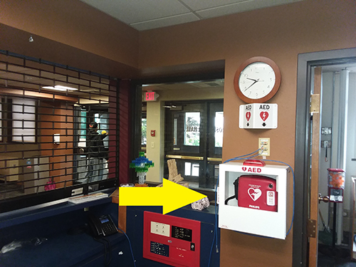 Prospector Hall AED location