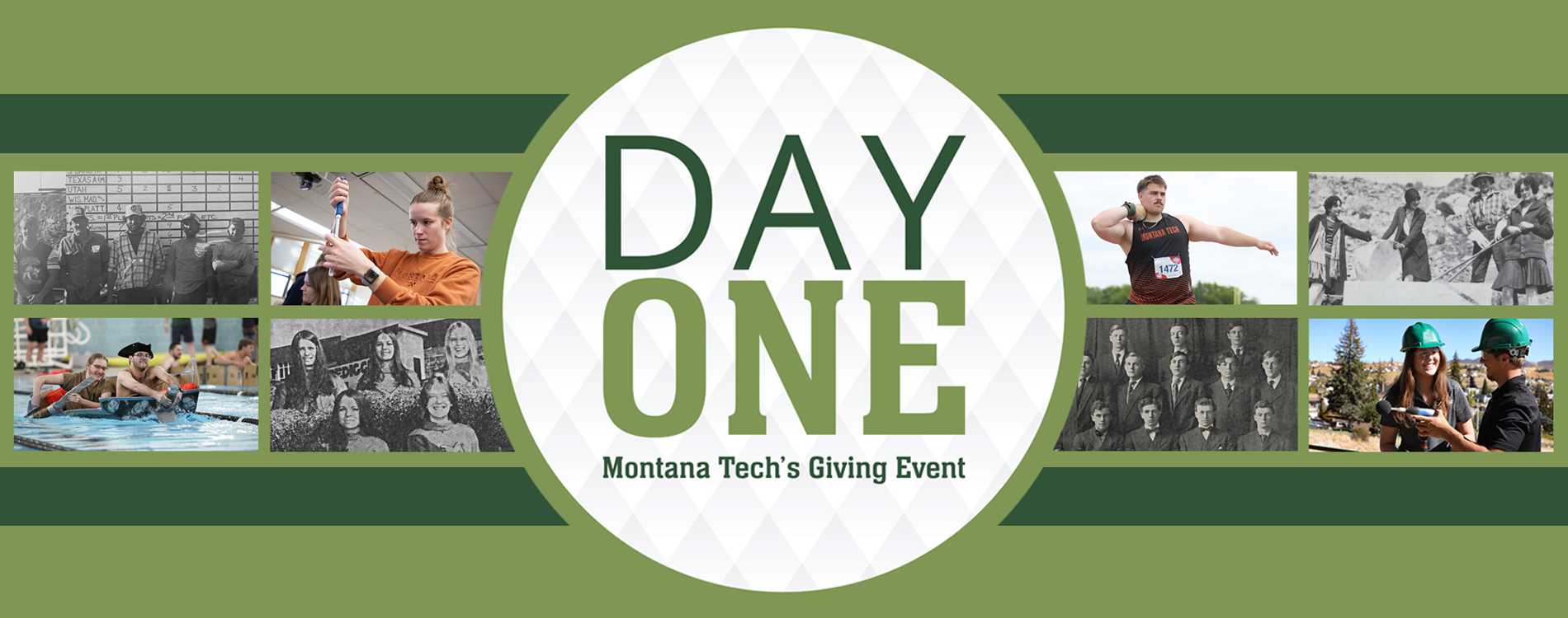 Image with photos of students over the years that Says "Day One"