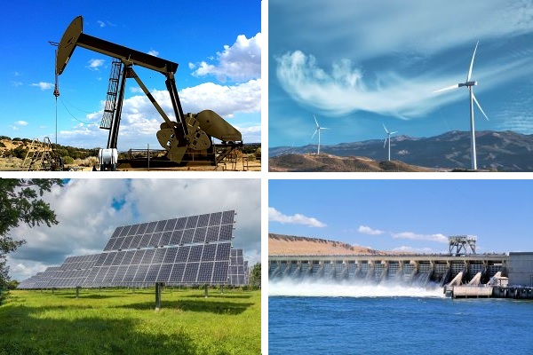 !image showing pumpjack, windmill, hydroelectric dam and solar panels