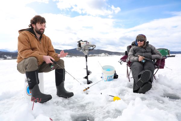 !2 students ice fishing 