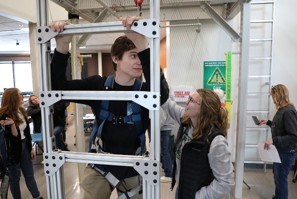 A student participates in a fall lab