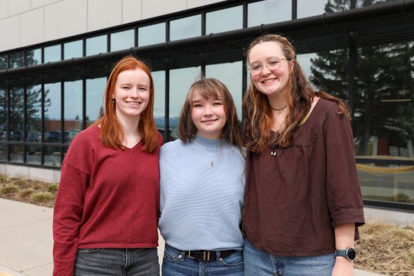 !Three female Montana Tech students pose in a group for a photo