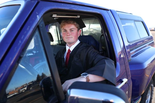Joseph Fochs in his pickup truck