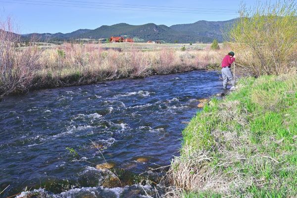 !A person works in a stream