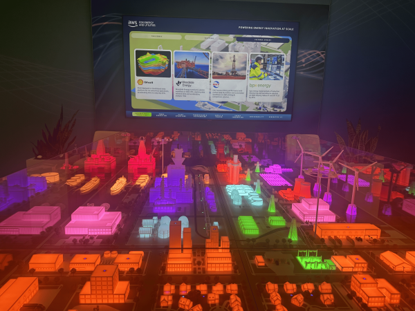 CERAWeek display is multicolored, geometric