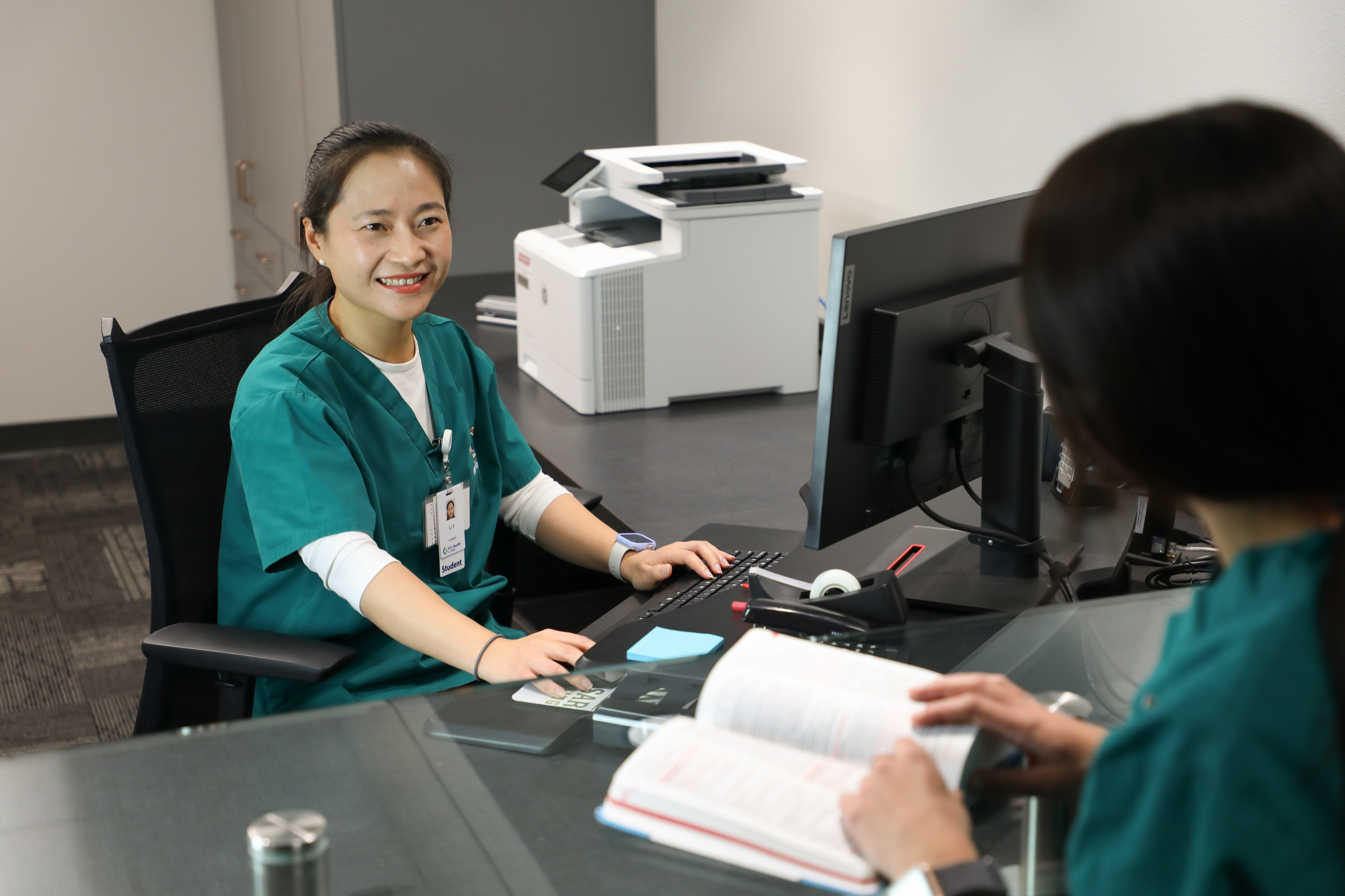 A student works in the simulation center