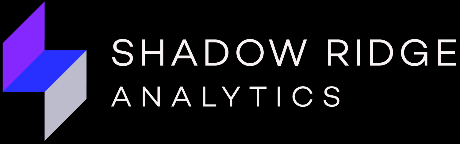 Logo for Shadow Ridge Analytics, featuring geometric shapes in purple and gray.